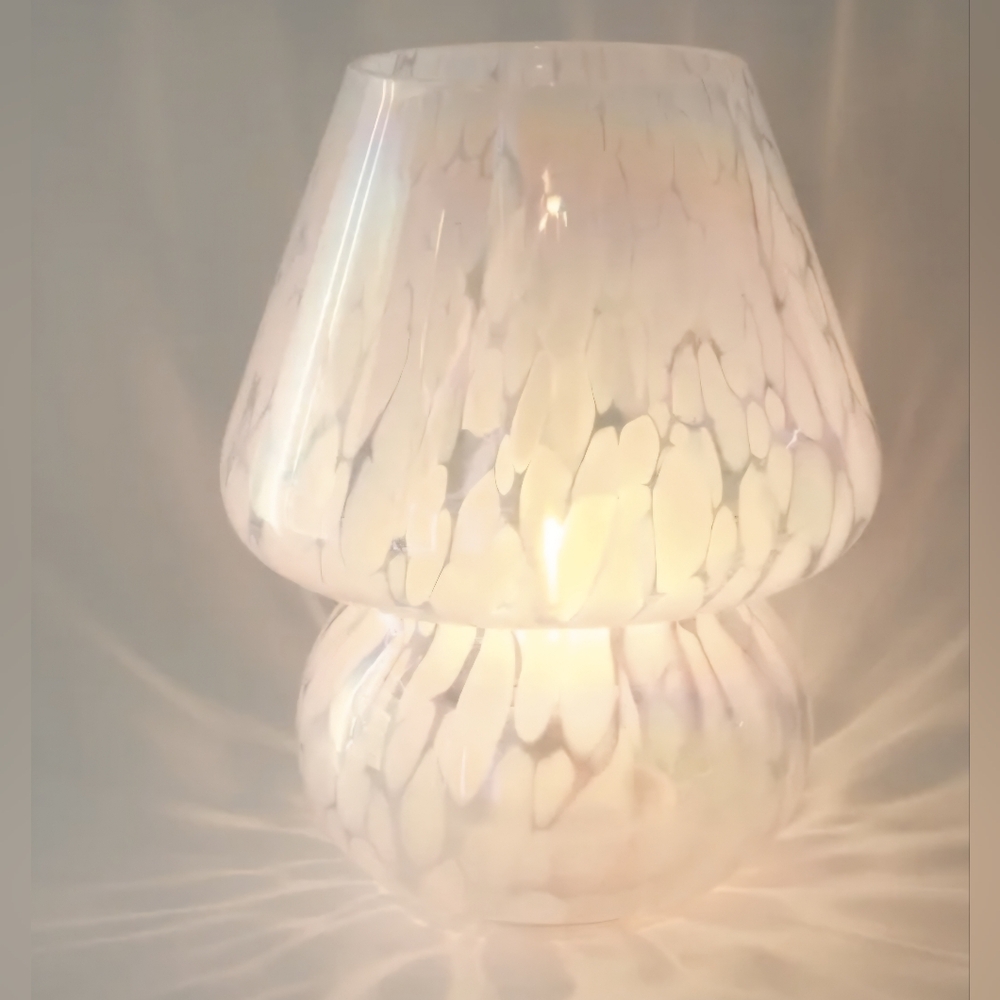 8" Iridescent Glass Mushroom Table Lamp, Battery-Powered